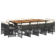 Външен трапезен комплект 13 части с възглавници черен полиратан