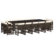 Градински комплект с възглавници 15 части кафяв полиратан