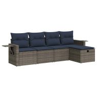 Градински комплект с възглавници, 5 части, сив полиратан