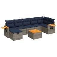 Градински комплект диван с възглавници 8 части сив полиратан