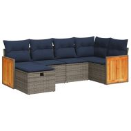 Градински диван с възглавници, 6 части, полиратан, сив