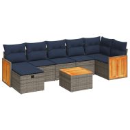 Градински комплект диван с възглавници 8 части сив полиратан