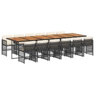 Външен трапезен комплект 13 части с възглавници черен полиратан