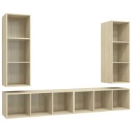 ТВ шкафове за стенен монтаж, 4 бр, дъб сонома, инженерно дърво