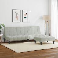 2-местно разтегателно канапе с табуретка, светлосиво, кадифе