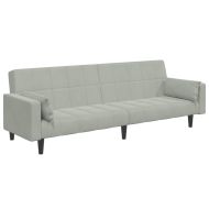 2-местно разтегателно канапе с табуретка, светлосиво, кадифе