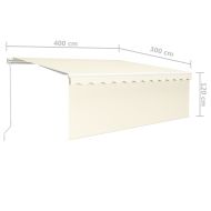 Ръчно прибиращ се сенник с щора и LED, 4x3 м, кремав
