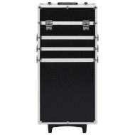 Куфар за грим на колелца, алуминий, черен с крокодилски мотив