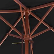 Градински чадър с дървен прът, черен, 150x200 см