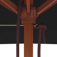 Градински чадър с дървен прът, черен, 150x200 см