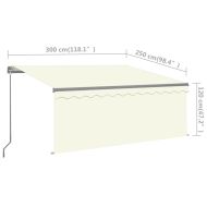 Ръчно прибиращ се сенник с щора и LED, 3x2,5 м, кремав