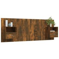 Горна табла за легло с шкафчета, опушен дъб, инженерно дърво