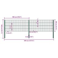 Ограден панел с железни стълбове 349x80 см, зелен