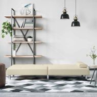 Разтегателен диван с поставки за чаши, кремав, изкуствена кожа