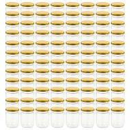 Стъклени буркани за сладко със златисти капачки, 96 бр, 230 мл