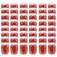 Стъклени буркани за сладко с бяло-червени капачки 48 бр 230 мл