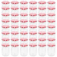 Стъклени буркани за сладко с бяло-червени капачки 48 бр 230 мл