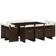 Градински комплект с възглавници 11 части кафяв полиратан