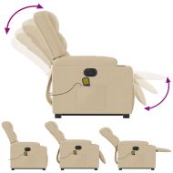 Електрически изправящ масажен реклайнер стол кремав текстил