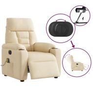 Електрически масажен реклайнер стол, кремав, текстил