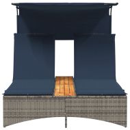 Двоен шезлонг със сенник и възглавници, сив, полиратан