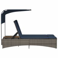 Двоен шезлонг със сенник и възглавници, сив, полиратан