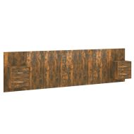 Горна табла за легло с шкафчета, опушен дъб, инженерно дърво