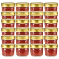 Стъклени буркани за сладко със златисти капачки, 24 бр, 110 мл