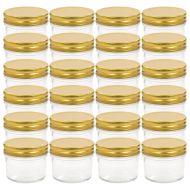 Стъклени буркани за сладко със златисти капачки, 24 бр, 110 мл