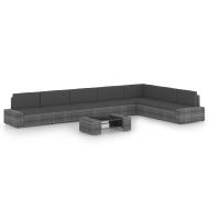 Градински лаундж комплект с възглавници 8 части полиратан сив