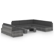 Градински лаундж комплект с възглавници 8 части полиратан сив