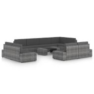 Градински лаундж комплект с възглавници 10 части полиратан сив