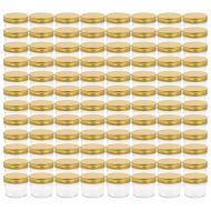 Стъклени буркани за сладко със златисти капачки, 96 бр, 110 мл
