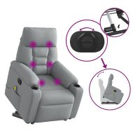 Електрически изправящ масажен реклайнер стол светлосив текстил