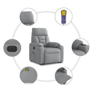 Електрически изправящ масажен реклайнер стол светлосив текстил