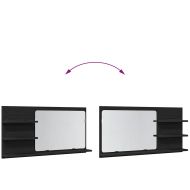 Шкаф за баня с огледало, черен дъб, 90x11x45 см, инженерно дърво