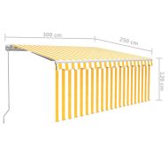 Ръчно прибиращ се сенник с щора и LED, 3x2,5 м, жълто и бяло