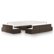 Градински комплект с възглавници, 12 части, кафяв полиратан