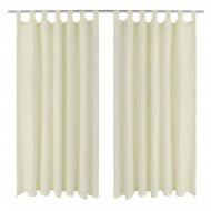 Завеси от микросатен с "уши", 2 бр, кремави, 140 x 225 см
