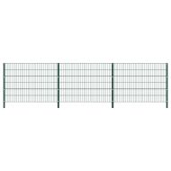Ограден панел с железни стълбове, 522x120 см, зелен