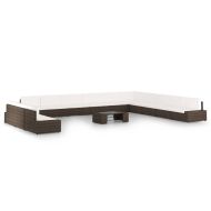 Градински комплект с възглавници, 14 части, кафяв полиратан