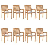 Стифиращи градински столове с възглавници 8 бр тик масив