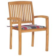 Стифиращи градински столове с възглавници 4 бр тик масив