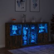 Сайдборд с LED светлини, oпушен дъб, 202x37x100 см