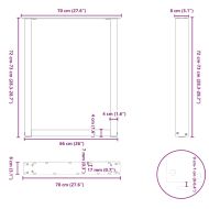 Крака за трапезна маса, U-образни, 3 бр., естествена стомана, 70 x (72-73) см, стомана