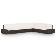 Градински комплект с възглавници, 6 части, кафяв полиратан