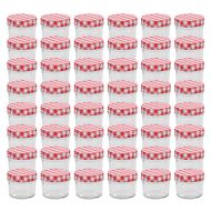 Стъклени буркани за сладко с бяло-червени капачки 48 бр 110 мл