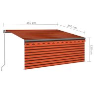 Ръчно прибиращ се сенник с щора и LED 3,5x2,5 м оранжево-кафяв