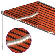 Ръчно прибиращ се сенник с щора и LED, 4,5x3 м, оранжево-кафяв