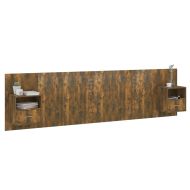 Горна табла за легло с шкафчета, опушен дъб, инженерно дърво